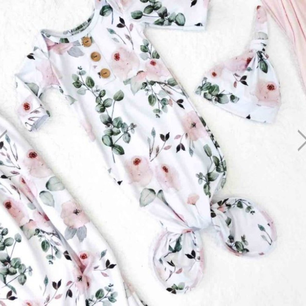 MILLIE'S DUSTY ROSE GARDEN NEWBORN BABY KNOT GOWN
